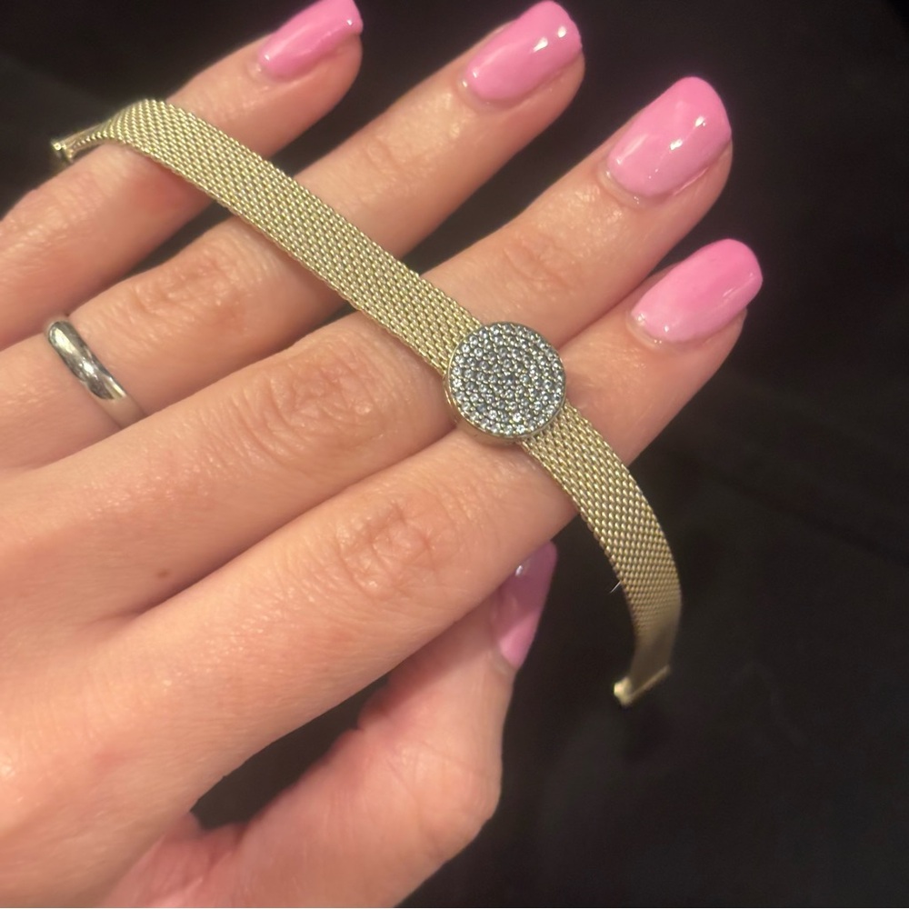 Pandora Silver Mesh Bracelet with Pavé Disc - Picture 4 of 14